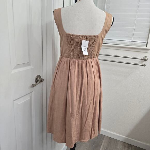 NWT Women's Midi Dress Sz S Tan Smocked Back Cottagecore Earth Tone Clean girl - Picture 4 of 10
